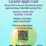 Flyer for DelectAble Sweets and Treats Caramel Apple Craze event from 10:00am to 11:30am on Saturday, October 24th, 2026 at 50 Jackson Street West, Battle Creek, MI 49017. Participants must register via the website at https://gvsu.edu/s/3KL. on October 24, 2026
